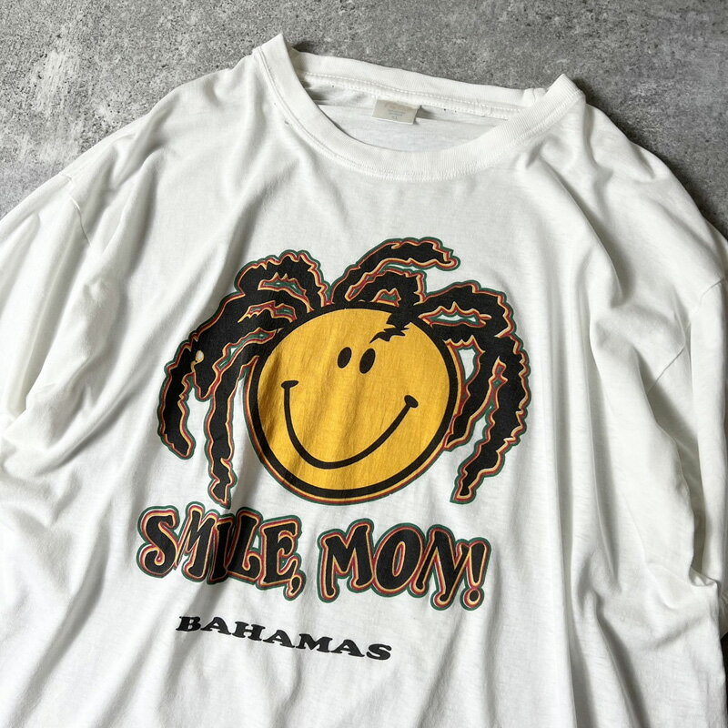 90s スマイル ニコちゃん ドレッド プリント 半袖 Tシャツ XL / 90年代 オールド キャラクター レゲエ SMILE MON 【中古】 古着 アメリカ古着 USED ユーズド 中古 VINTAGE US古着 アメカジ