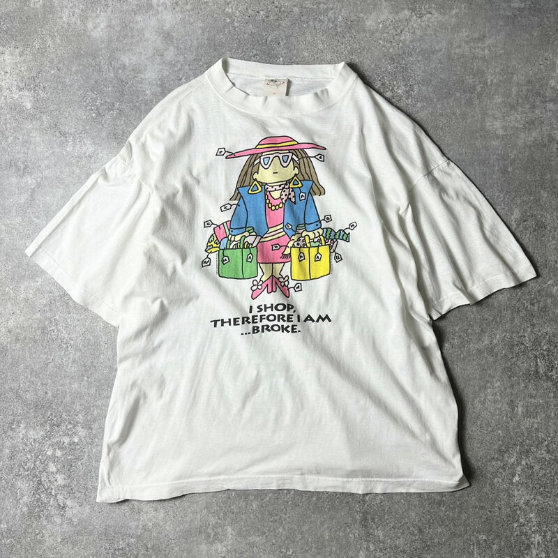 Character - 90s キャラクター ジョーク プリント 半袖 Tシャツ XL / 90年代 オールド アート ホワイト 白 キャラ メッセージ 【中古】 古着 アメリカ古着 USED ユーズド 中古 VINTAGE US古着 アメカジ