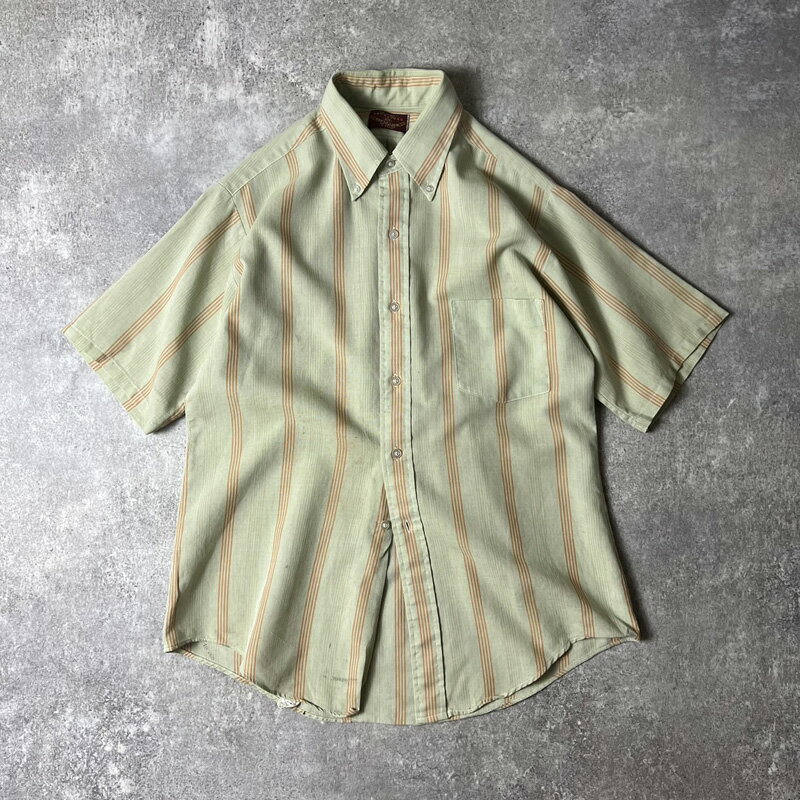 Rakuten - 60s VAN HEUSEN ストライプ コットン 半袖 ボタンダウン シャツ M / 60年代 ビンテージ ヴァンヒューゼン グリーン 【中古】 古着 アメリカ古着 USED ユーズド 中古 VINTAGE US古着 アメカジ