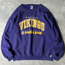 90s USA製 RUSSELL NFL バイキングス 3段 プリント 前V スウェット トレーナー XXL / 90年代 アメリカ製 オールド ラッセル パー...
