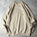 00s NIKE ワンポイント スモール スウォッシュ ロゴ刺繍 スウェット トレーナー XL / 00年代 ナイキ オールド ベージュ 【中古】 古着 アメリ...
