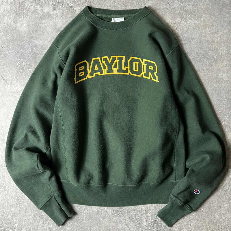 Champion カレッジ プリント リバースウィーブ スウェット トレーナー S / 復刻 単色タグ チャンピオン グリーン 【中古】 古着 アメリ..