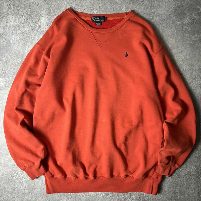 90s POLO RALPH LAUREN スウェット トレーナー L / 90年代 オールド ポロ ラルフローレン 無地 オレンジ 【中古】 古着 アメリカ古着 USED ユーズド 中古 VINTAGE US古着 アメカジ