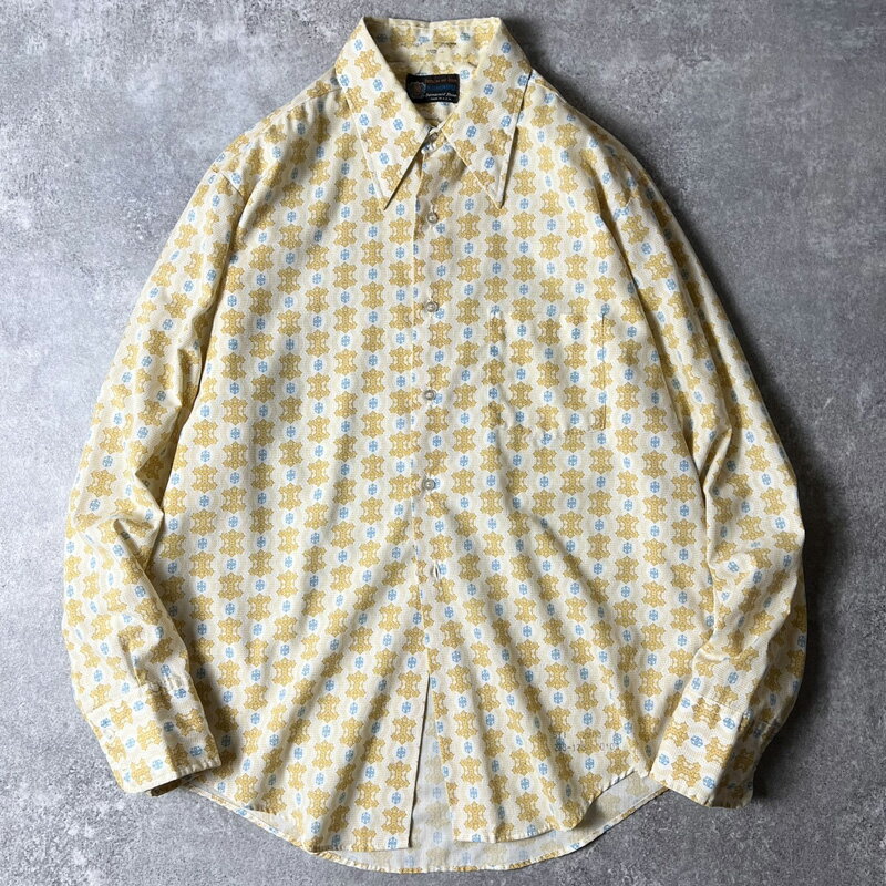 70s USA製 FRUIT OF THE LOOM XANADU 総柄 長袖 シャツ 16 1/2 / 70年代 アメリカ製 ビンテージ フルーツオブザルーム マルチカラー 【中古】 古着 アメリカ古着 USED ユーズド 中古 VINTAGE US古着 アメカジ