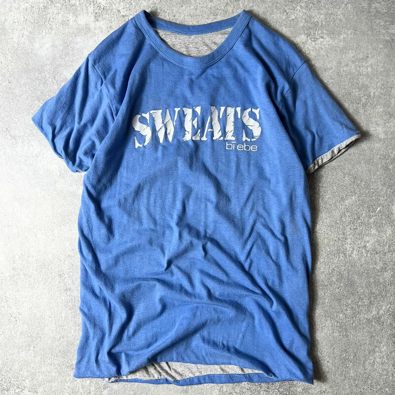 Rakuten - 80s Hanes SWEATS bi ebe プリント 半袖 リバーシブル Tシャツ L / 80年代 ヘインズ ビンテージ 霜降り グレー ブルー 【中古】 古着 アメリカ古着 USED ユーズド 中古 VINTAGE US古着 アメカジ