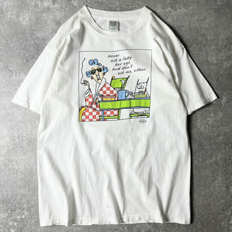 Rakuten - 90s SHOEBOX メッセージ キャラクター プリント 半袖 Tシャツ L / 90年代 オールド ホワイト 白 【中古】 古着 アメリカ古着 USED ユーズド 中古 VINTAGE US古着 アメカジ