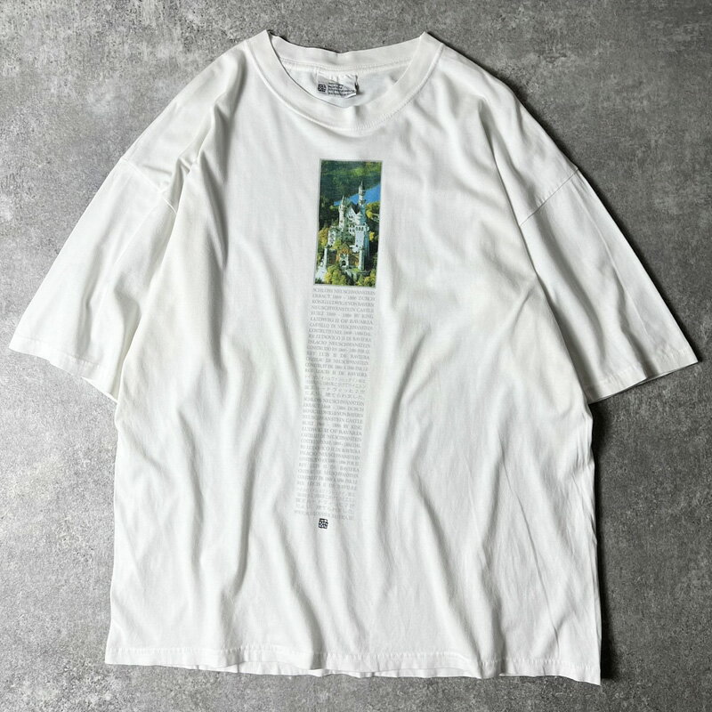 Rakuten - 90s ノイシュバンシュタイン城 スーベニア プリント 半袖 Tシャツ / 90年代 オールド ホワイト 白 ドイツ 【中古】 古着 アメリカ古着 USED ユーズド 中古 VINTAGE US古着 アメカジ
