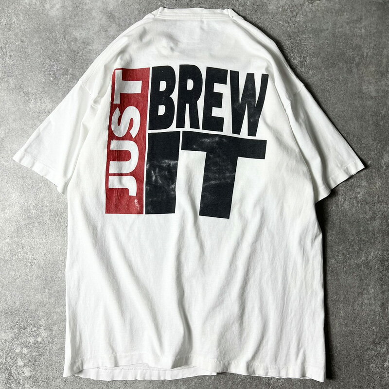 Rakuten - 90s USA製 JUST BREW IT メッセージ プリント 半袖 Tシャツ XL / 90年代 アメリカ製 オールド シングル ステッチ ホワイト 白 ジョーク 【中古】 古着 アメリカ古着 USED ユーズド 中古 VINTAGE US古着 アメカジ