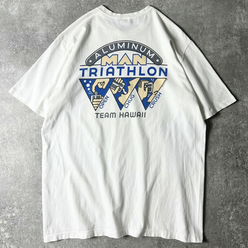 Rakuten - 90s USA製 Crazy Shirt トライアスロン プリント 半袖 Tシャツ XL / 90年代 アメリカ製 オールド シングル ホワイト 【中古】 古着 アメリカ古着 USED ユーズド 中古 VINTAGE US古着 アメカジ