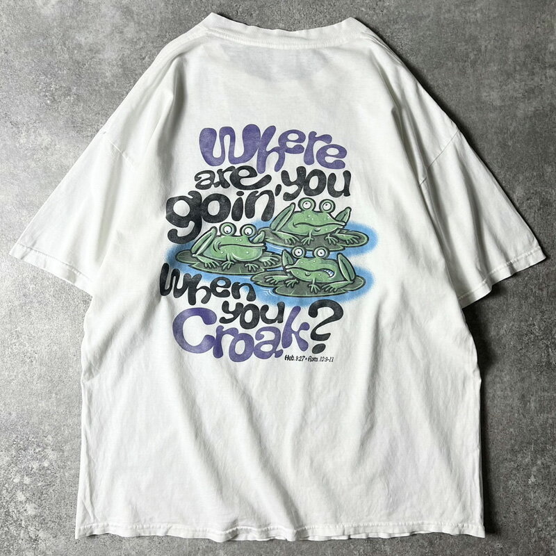 Rakuten - 90s カエル キャラクター 両面 プリント 半袖 Tシャツ XL / 90年代 オールド アニマル キャラ ホワイト 白 【中古】 古着 アメリカ古着 USED ユーズド 中古 VINTAGE US古着 アメカジ
