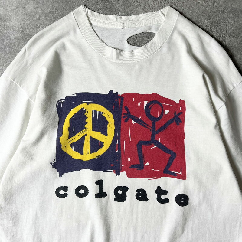 雰囲気系 90s ピースマーク アート プリント 半袖 Tシャツ / 90年代 オールド シングル ステッチ ホワイト 【中古】 古着 アメリカ古着 USED ユーズド 中古 VINTAGE US古着 アメカジ