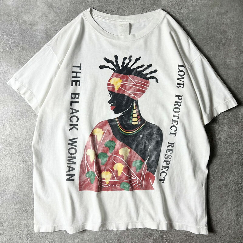 Rakuten - 90s ブラックカルチャー アフリカ ラスタカラー アート プリント 半袖 Tシャツ / 90年代 オールド シングル ステッチ 黒人 【中古】 古着 アメリカ古着 USED ユーズド 中古 VINTAGE US古着 アメカジ
