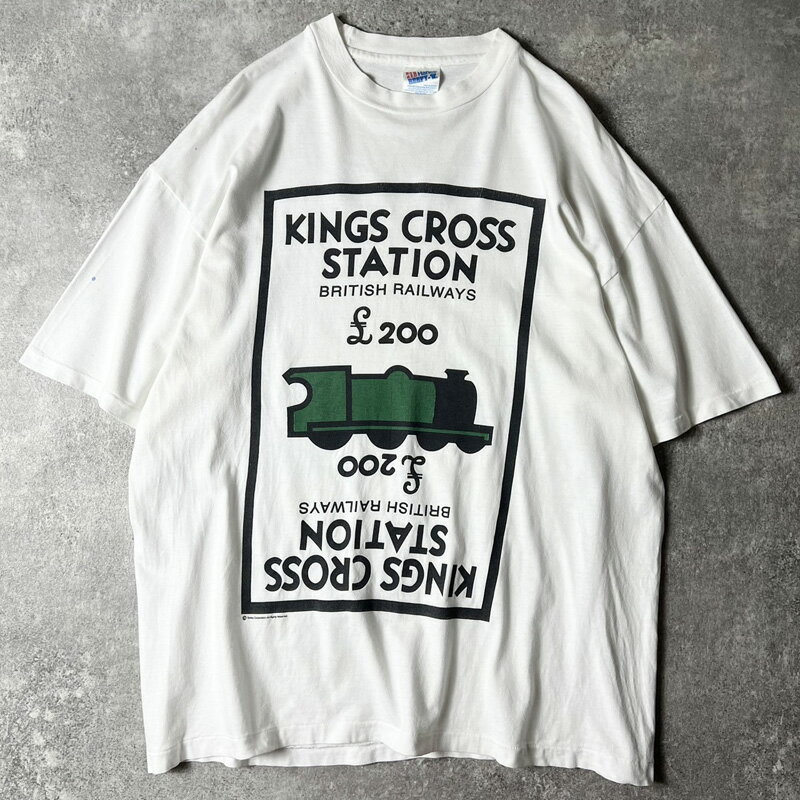 Rakuten - 90s USA製 キングス クロス駅 アート プリント 半袖 Tシャツ XL / 90年代 アメリカ製 オールド シングル 列車 機関車 【中古】 古着 アメリカ古着 USED ユーズド 中古 VINTAGE US古着 アメカジ
