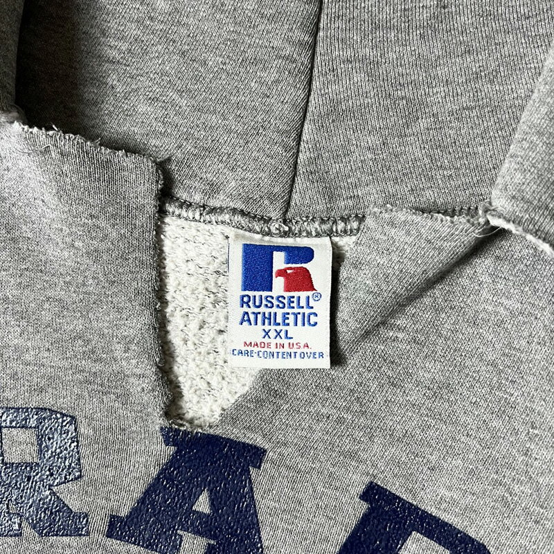 90s USA製 RUSSELL 3段 カレッジ プリント スウェット フード パーカー XXL / 90年代 アメリカ製 オールド ラッセル トレーナー 【中古】 古着 アメリカ古着 USED ユーズド 中古 VINTAGE US古着 アメカジ