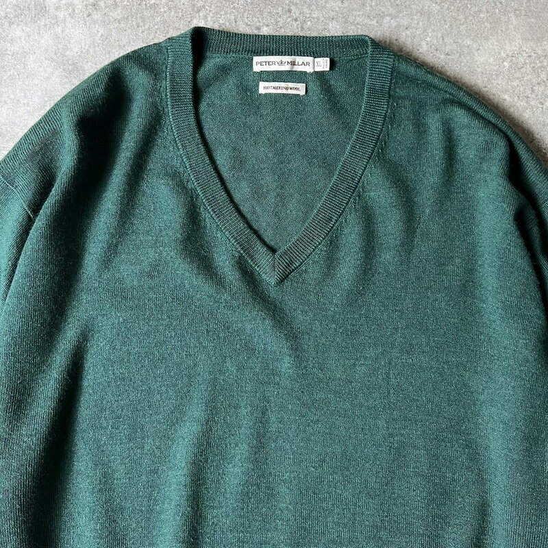 Peter Millar Vネック 無地 メリノウール ニット セーター XL / メリノ ウール 長袖 グリーン 緑 【中古】 古着 アメリカ古着 USED ユーズド 中古 VINTAGE US古着 アメカジ