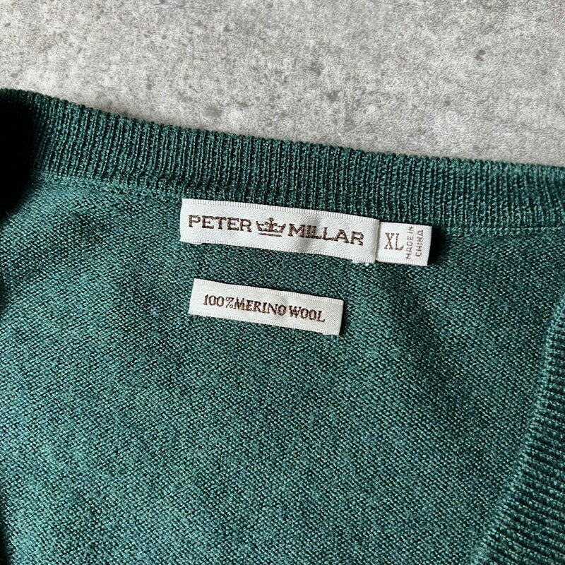 Peter Millar Vネック 無地 メリノウール ニット セーター XL / メリノ ウール 長袖 グリーン 緑 【中古】 古着 アメリカ古着 USED ユーズド 中古 VINTAGE US古着 アメカジ