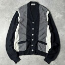60s Cooper Knitting モノトーン 切替 アクリル ニット カーディガン L / 60年代 ビンテージ セーター ポケット付き 黒 白 【中古】...