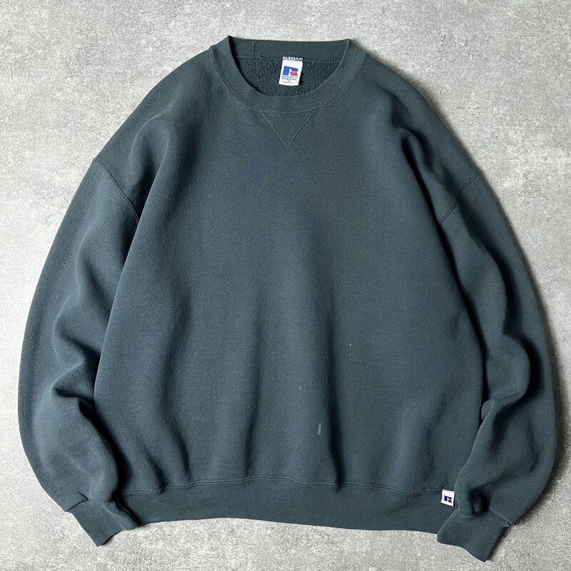 Rakuten - 90s USA製 RUSSELL 無地 前V スウェット トレーナー XL / 90年代 アメリカ製 オールド ラッセル 裏起毛 グリーン スエット 【中古】 古着 アメリカ古着 USED ユーズド 中古 VINTAGE US古着 アメカジ