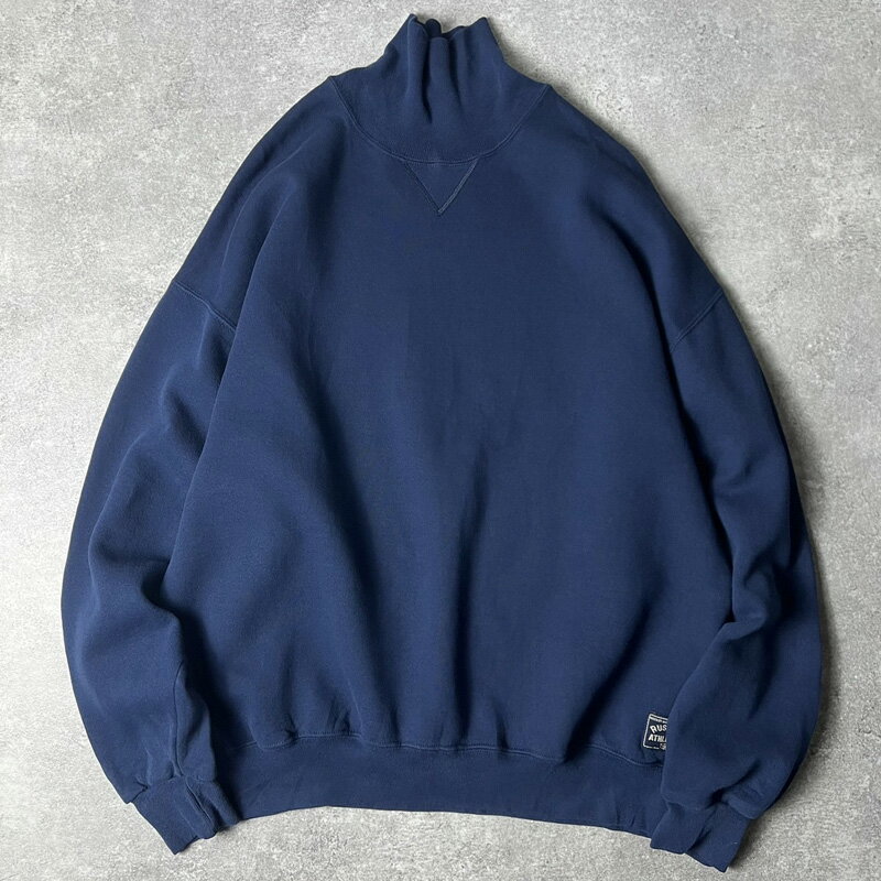 90s USA製 RUSSELL 無地 前V ハイネック スウェット トレーナー XL / 90年代 アメリカ製 オールド ラッセル ネイビー 【中古】 古着 アメリカ古着 USED ユーズド 中古 VINTAGE US古着 アメカジ