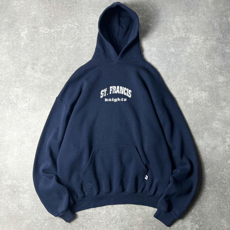Rakuten - 90s RUSSELL 2段 カレッジ プリント スウェット フード パーカー XXL / 90年代 オールド ラッセル トレーナー ネイビー 【中古】 古着 アメリカ古着 USED ユーズド 中古 VINTAGE US古着 アメカジ