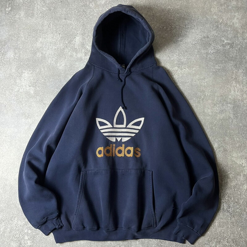 雰囲気系 90s USA製 adidas トレフォイル ロゴ 刺繍 スウェット フード パーカー XXL / 90年代 アメリカ製 アディダス トレーナー 【中古】 古着 アメリカ古着 USED ユーズド 中古 VINTAGE US古着 アメカジ