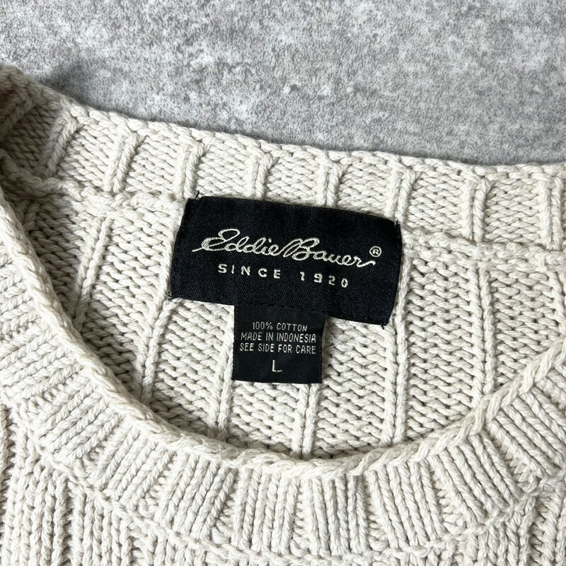00s Eddie Bauer モックネック ライン入り コットン ニット セーター L / 00年代 オールド エディーバウアー ナチュラル 【中古】 古着 アメリカ古着 USED ユーズド 中古 VINTAGE US古着 アメカジ