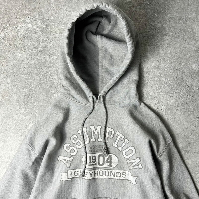 00s Champion 3段 カレッジ プリント オリジナル リバースウィーブ スウェット フード パーカー M / 00年代 オールド チャンピオン グレー 【中古】 古着 アメリカ古着 USED ユーズド 中古 VINTAGE US古着 アメカジ