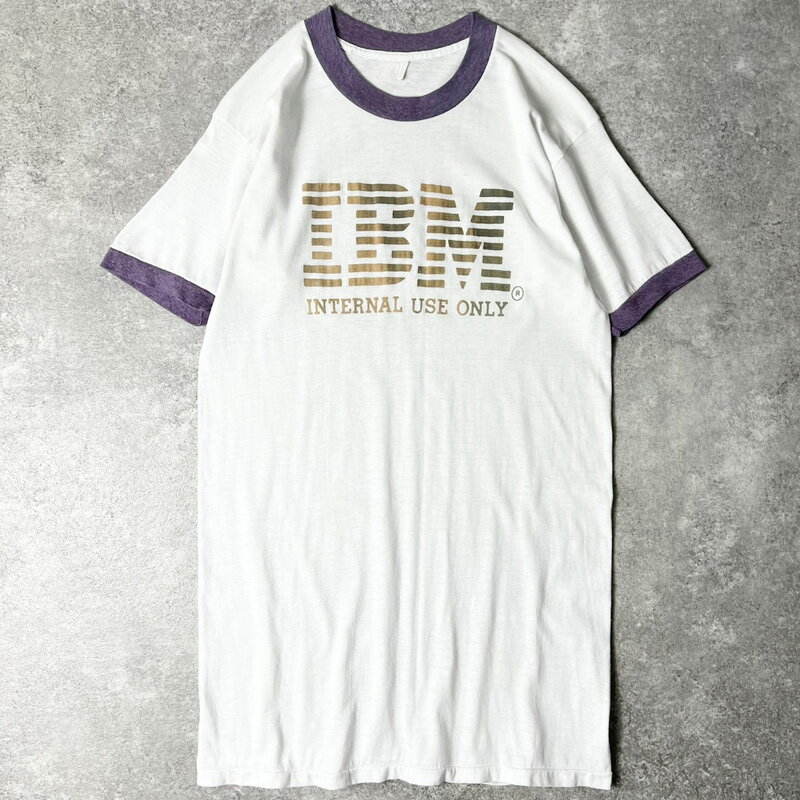 70s IBM 両面 ロゴ プリント 半袖 リンガー Tシャツ / 70年代 ビンテージ 企業物 企業 ホワイト シングル ステッチ  古着 アメリカ古着 USED ユーズド 中古 VINTAGE US古着 アメカジ