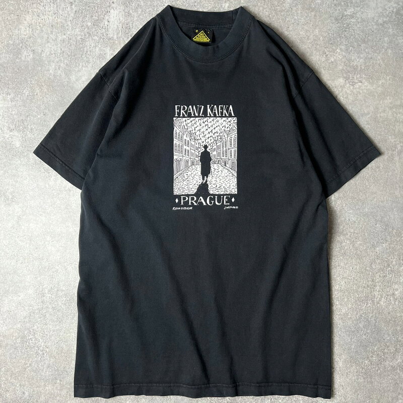 Rakuten - 90s 1991 カフカ スーベニア アート プリント 半袖 Tシャツ L / 90年代 オールド ブラック 黒 FRANZ KAFKA 【中古】 古着 アメリカ古着 USED ユーズド 中古 VINTAGE US古着 アメカジ