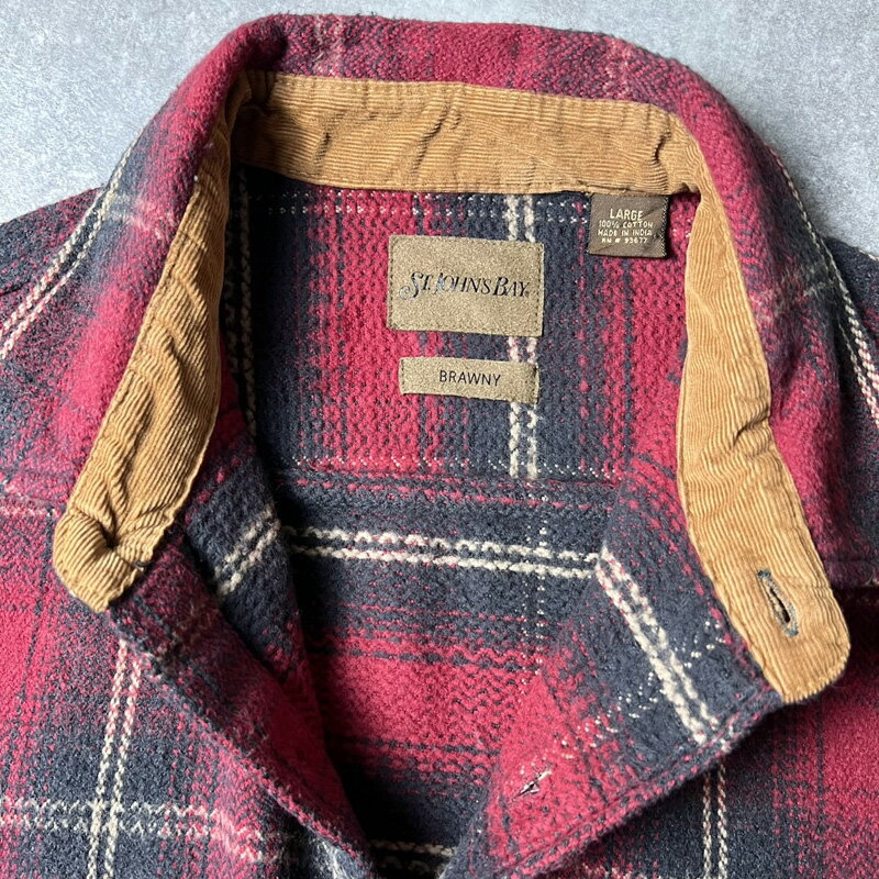 90s インド綿 ST JOHN'S BAY チェック 長袖 ヘビー フランネル シャツ L / 90年代 オールド JCPenney JCペニー ネルシャツ 【中古】 古着 アメリカ古着 USED ユーズド 中古 VINTAGE US古着 アメカジ