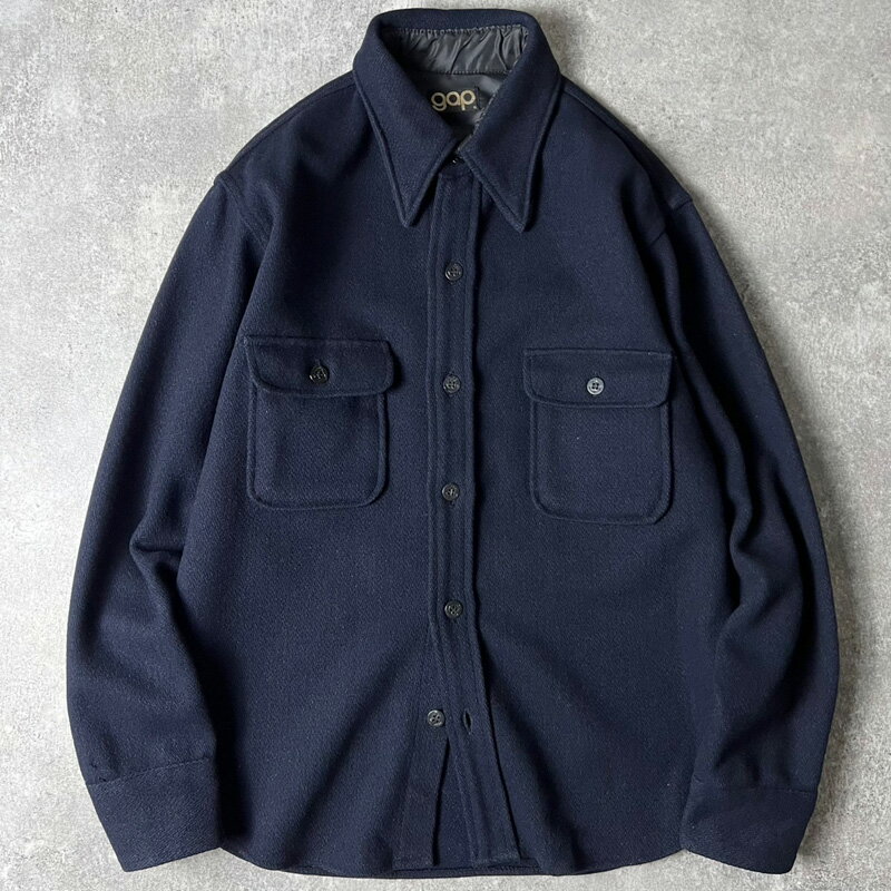70s GAP 小文字タグ 長袖 メルトン ウール CPO シャツ XL / 70年代 ビンテージ オールド ギャップ ネイビー アンカーボタン 【中古】 古着 アメリカ古着 USED ユーズド 中古 VINTAGE US古着 アメカジ