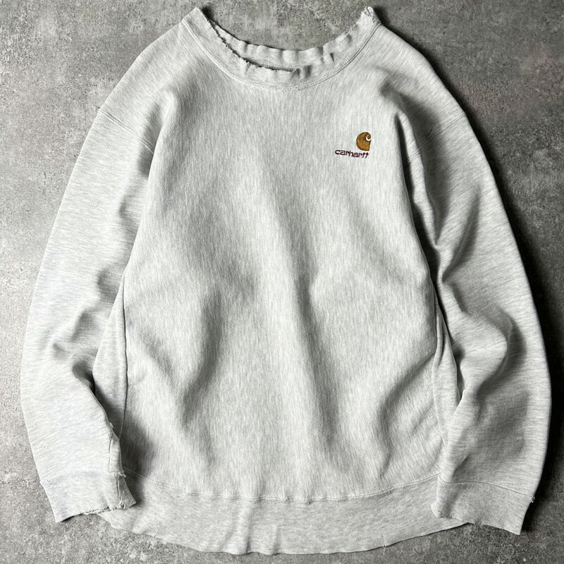 Rakuten - 雰囲気系 80s 三角タグ Carhartt RWタイプ ロゴ刺繍 スウェット トレーナー / 80年代 カーハート ビンテージ 霜降り グレー 【中古】 古着 アメリカ古着 USED ユーズド 中古 VINTAGE US古着 アメカジ