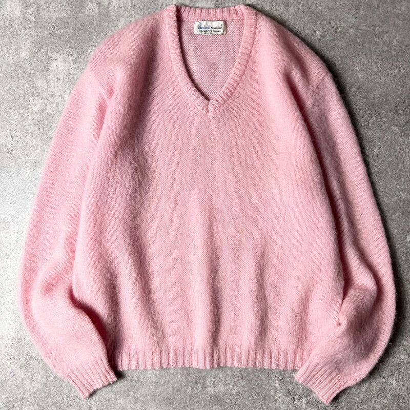 60s Pandora Shagora 無地 Vネック 25% モヘア ウール ニット セーター / 60年代 ビンテージ ピンク モヘヤ 【中古】 古着 アメリカ古着 USED ユーズド 中古 VINTAGE US古着 アメカジ