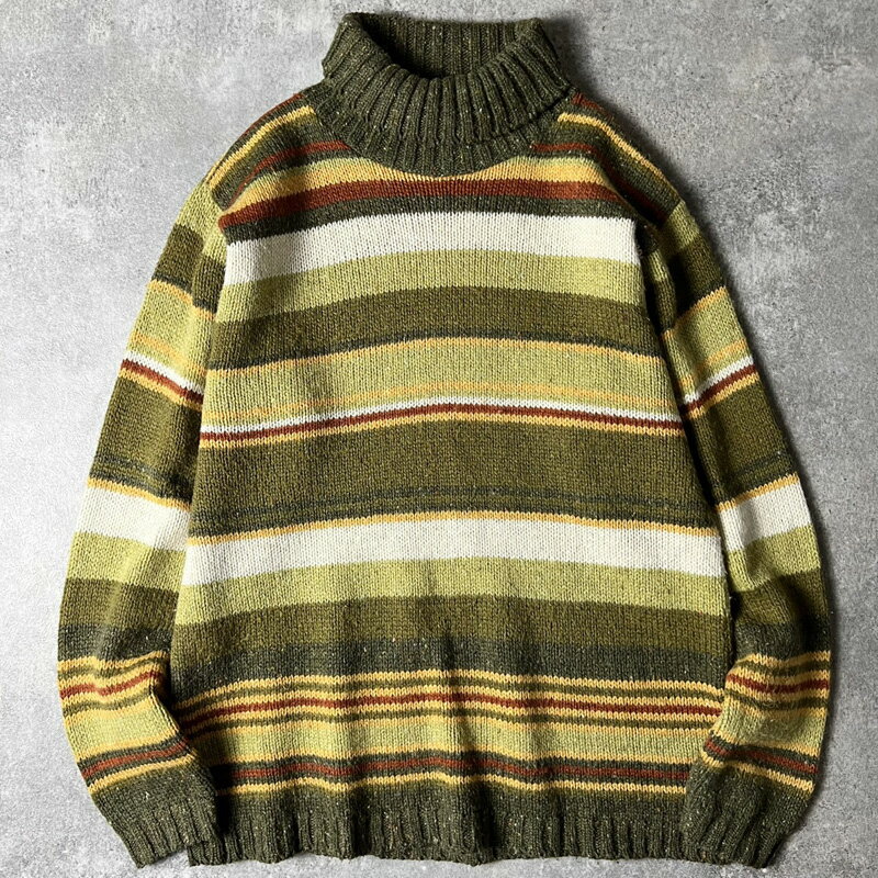 Rakuten - 90s USA製 ST JOHN'S BAY マルチ ボーダー タートルネック アクリル ウール ニット セーター M / 90年代 オールド JCPenney JCペニー 【中古】 古着 アメリカ古着 USED ユーズド 中古 VINTAGE US古着 アメカジ