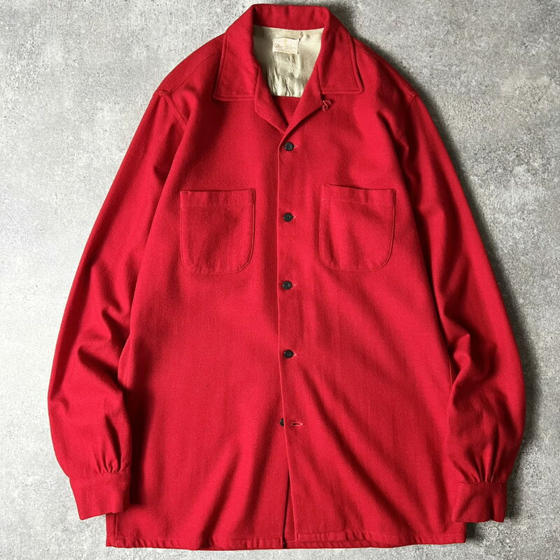 Rakuten - 50s TALL AND BIG MEN 無地 ウール 長袖 オープンカラー シャツ / 50年代 ビンテージ 開襟 ボックス レッド 赤 【中古】 古着 アメリカ古着 USED ユーズド 中古 VINTAGE US古着 アメカジ