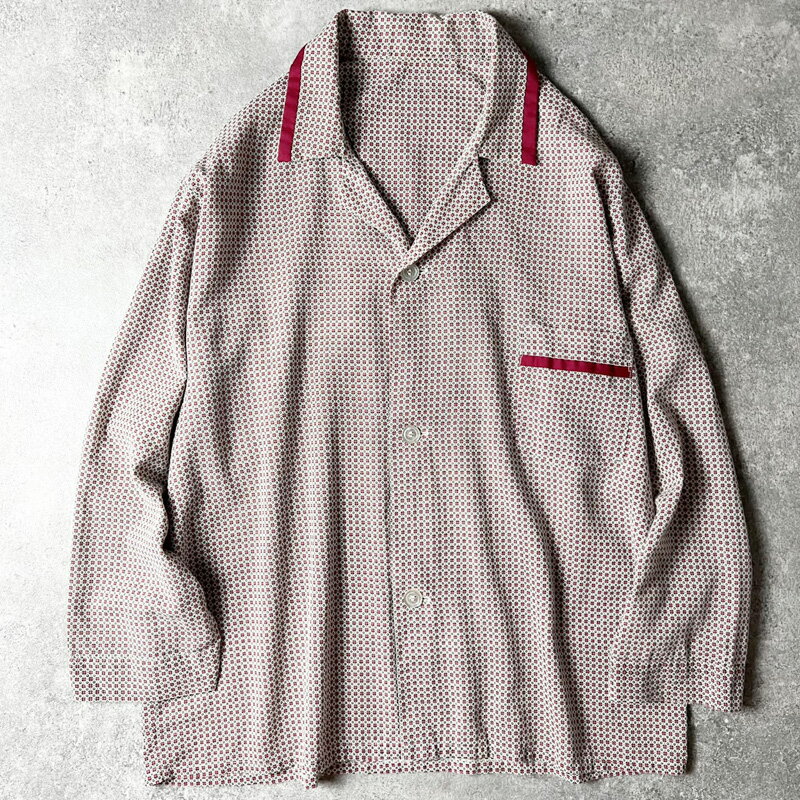 Rakuten - 60s Unknown 幾何学 模様 総柄 長袖 パジャマ シャツ / 60年代 ビンテージ プリント 開襟 オープンカラー ボックス 【中古】 古着 アメリカ古着 USED ユーズド 中古 VINTAGE US古着 アメカジ