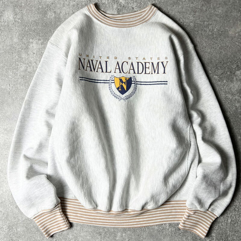 Rakuten - 90s USA製 USNA ロゴ プリント リブライン RWタイプ スウェット トレーナー M / 90年代 アメリカ製 US NAVY NAVAL リバース 海軍 ミリタリー 【中古】 古着 アメリカ古着 USED ユーズド 中古 VINTAGE US古着 アメカジ