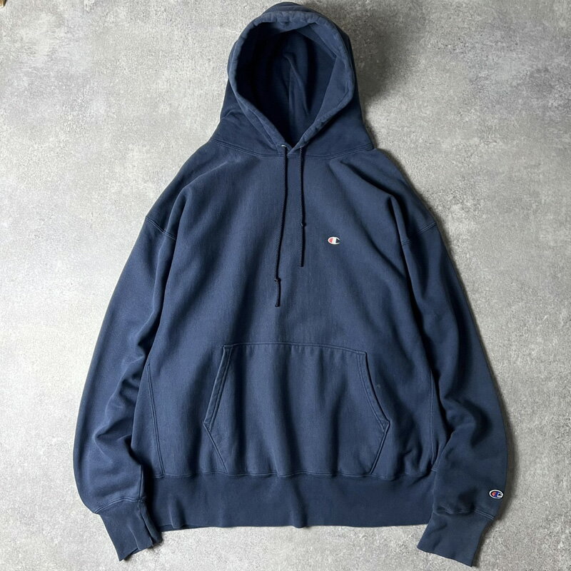 Rakuten - 雰囲気系 90s Champion 無地 リバースウィーブ スウェット フード パーカー / 90年代 オールド チャンピオン トレーナー ネイビー 紺 【中古】 古着 アメリカ古着 USED ユーズド 中古 VINTAGE US古着 アメカジ
