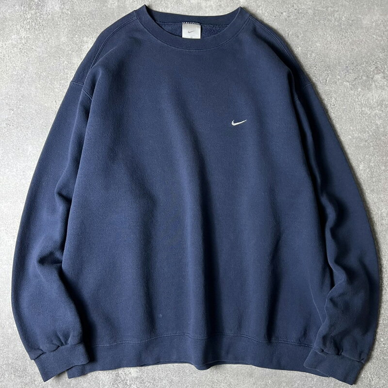 00s NIKE ワンポイント スモール スウォッシュ ロゴ 刺繍 スウェット トレーナー XXL / 00年代 ナイキ スウッシュ スエット ネイビー 【中古】 古着 アメリカ古着 USED ユーズド 中古 VINTAGE US古着 アメカジ