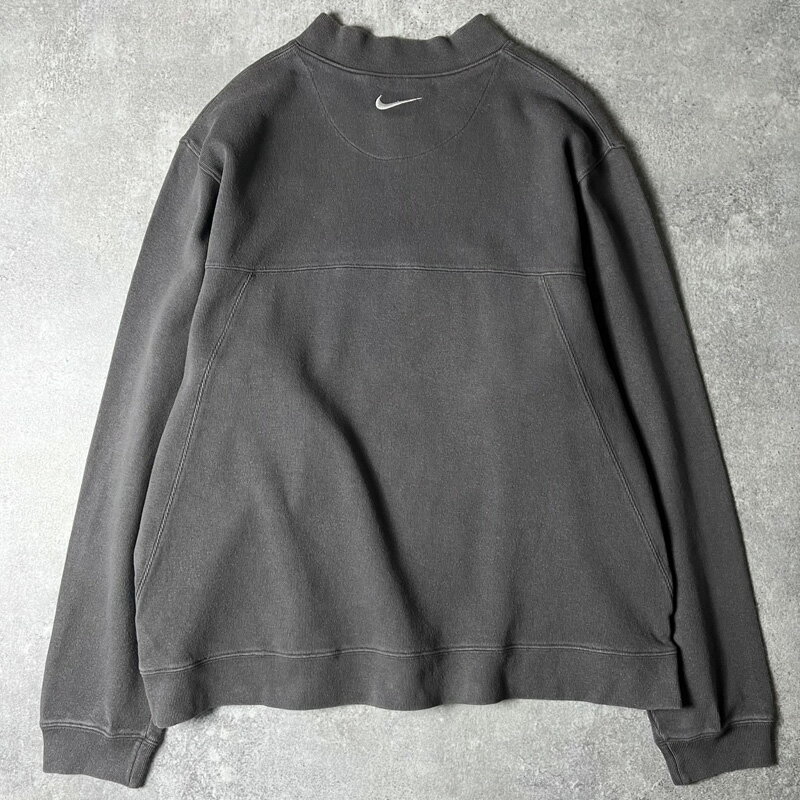 00s NIKE GOLF スウォッシュ 刺繍 長袖 リブ編み コットン Tシャツ L / 00年代 ナイキ スウッシュ ロンT Vネック グレー  古着 アメリカ古着 USED ユーズド 中古 VINTAGE US古着 アメカジ