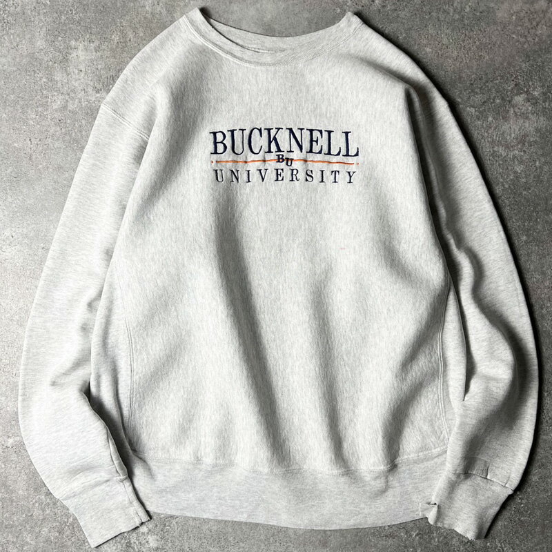 Rakuten - 90s USA製 Cotton Exchange 2段 カレッジ 刺繍 RWタイプ スウェット トレーナー / 90年代 アメリカ製 オールド リバース 霜降り グレー 【中古】 古着 アメリカ古着 USED ユーズド 中古 VINTAGE US古着 アメカジ