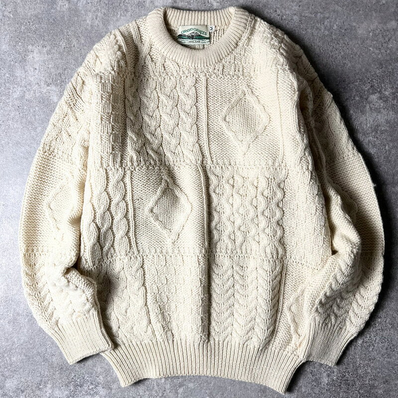 アイルランド製 aran crafts ウール フィッシャーマン ニット セーター M / アランクラフト アラン ナチュラル 生成り 無地 【中古】 古着 アメリカ古着 USED ユーズド 中古 VINTAGE US古着 アメカジ