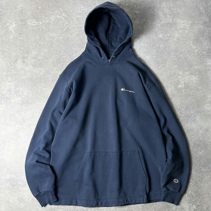 Rakuten - 90s Champion ロゴ刺繍 スウェット フード パーカー XL / 90年代 チャンピオン オールド トレーナー スクリプト ネイビー 【中古】 古着 アメリカ古着 USED ユーズド 中古 VINTAGE US古着 アメカジ