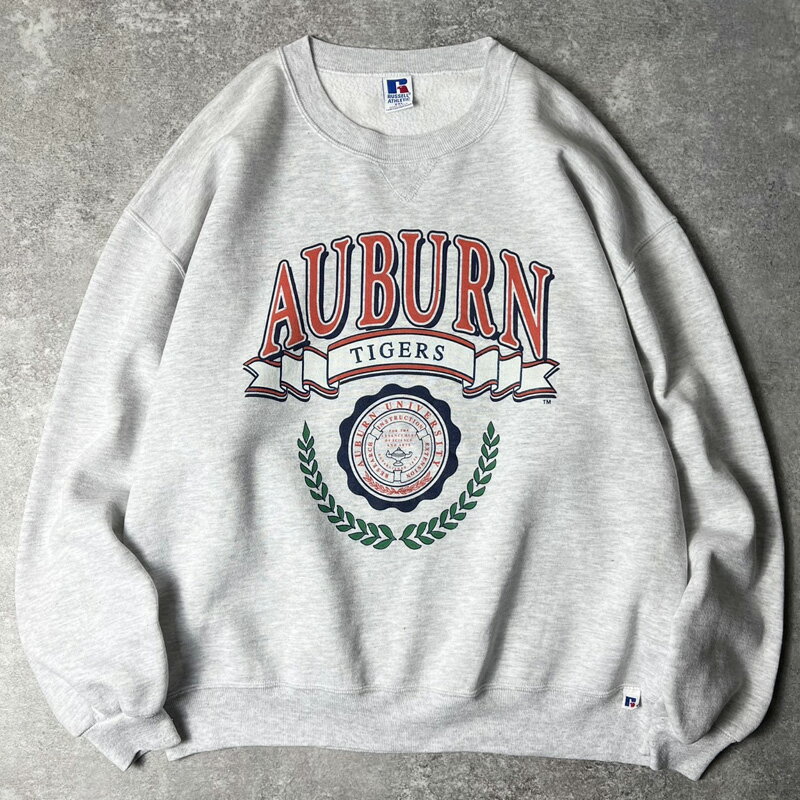 Rakuten - 90s USA製 RUSSELL 3段 カレッジ プリント スウェット トレーナー XXL / 90年代 アメリカ製 オールド ラッセル 霜降り グレー 【中古】 古着 アメリカ古着 USED ユーズド 中古 VINTAGE US古着 アメカジ