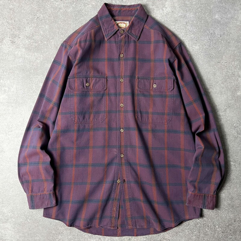Rakuten - 80s 旧タグ BANANA REPUBLIC チェック 長袖 コットン シャツ M / 80年代 ビンテージ バナナリパブリック パープル マルチカラー 【中古】 古着 アメリカ古着 USED ユーズド 中古 VINTAGE US古着 アメカジ