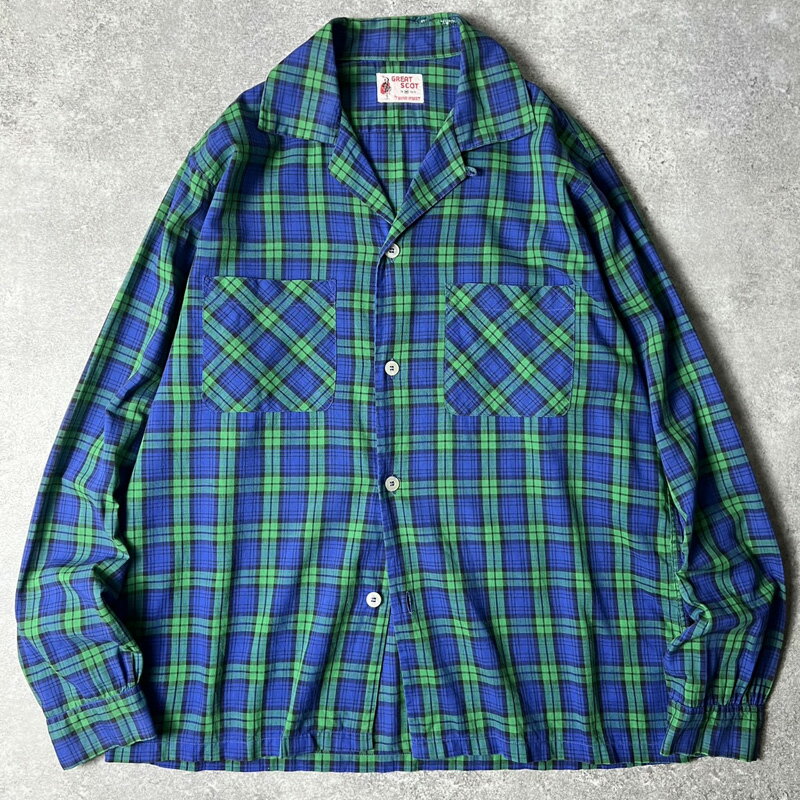 Rakuten - 60s GREAT SCOT ブラックウォッチ チェック 長袖 オープンカラー シャツ M / 60年代 ビンテージ ボックス 開襟 コットン 【中古】 古着 アメリカ古着 USED ユーズド 中古 VINTAGE US古着 アメカジ