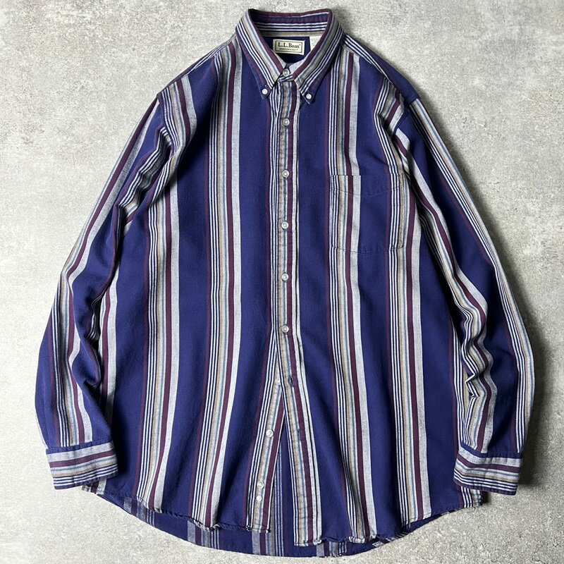 80s USA製 LLBean マルチカラー ストライプ 長袖 コットン ボタンダウン シャツ L / 80年代 アメリカ製 ビンテージ エルエルビーン LLビーン  古着 アメリカ古着 USED ユーズド 中古 VINTAGE US古着 アメカジ