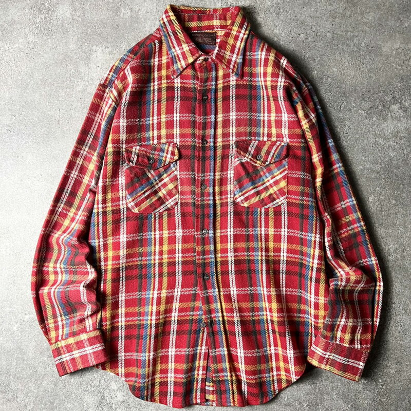 70s 80s KINGSPORT チェック 長袖 ヘビー フランネル シャツ L / 70年代 80年代 ビンテージ ネルシャツ レッド 赤