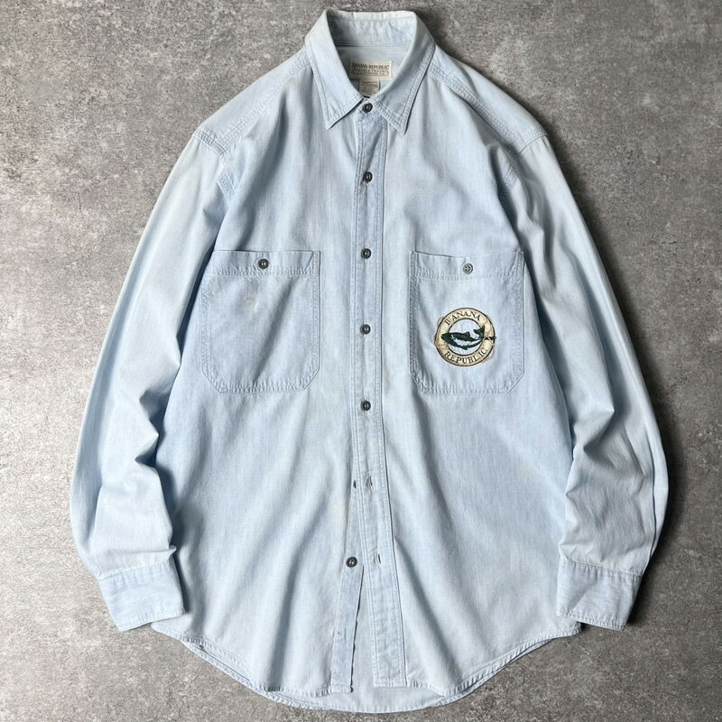 80s BANANA REPUBLIC TRAVEL&SAFARI 長袖 100% コットン シャンブレー シャツ XS / 80年代 ビンテージ サファリ バナナリパブリック フィッシング 【中古】 古着 アメリカ古着 USED ユーズド 中古 VINTAGE US古着 アメカジ
