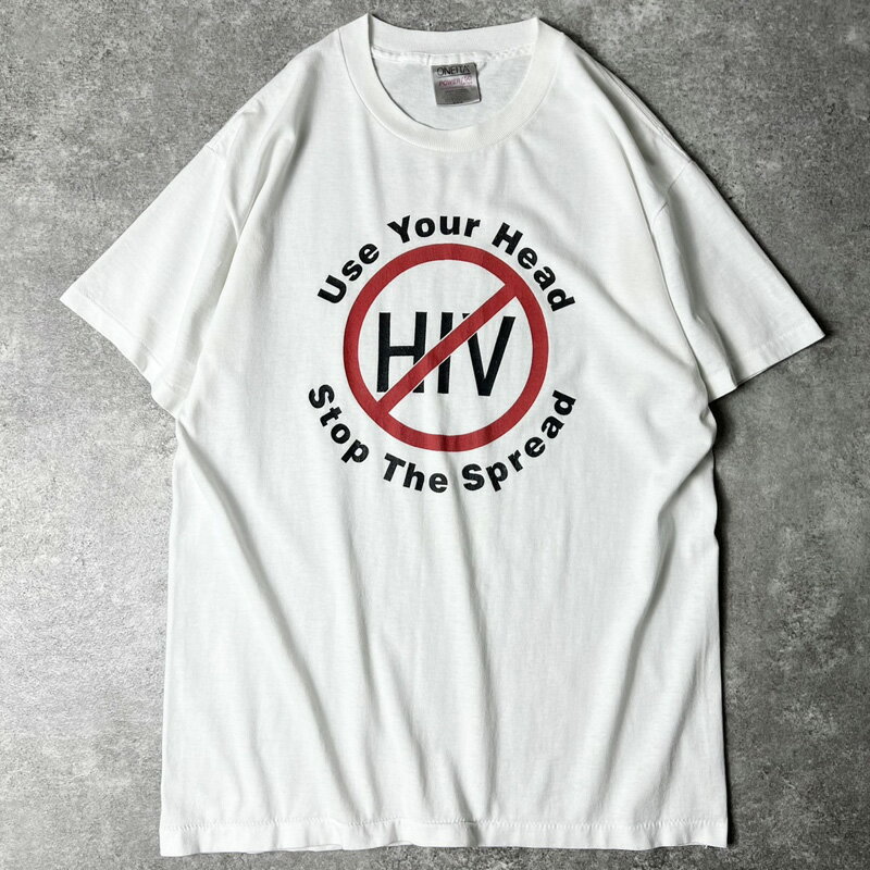 Rakuten - 90s 両面 メッセージ ロゴ プリント 半袖 Tシャツ M / 90年代 オールド エイズ HIV 撲滅 ホワイト 白 【中古】 古着 アメリカ古着 USED ユーズド 中古 VINTAGE US古着 アメカジ